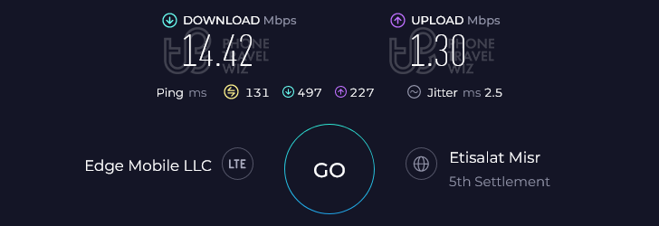 Airalo Giza Mobile Egypt Speed Test at Circle K Nubaria (14.42 Mbps)