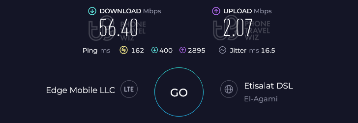 Airalo Giza Mobile Egypt Speed Test at Designia Mall (56.40 Mbps)