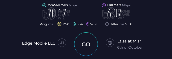 Airalo Giza Mobile Egypt Speed Test at Ola Gas Station (70.17 Mbps)