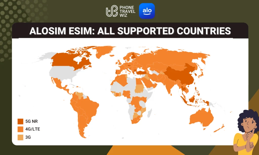 Alosim All Eligible Countries Map Infographic by Phone Travel Wiz (October 2023 Version)