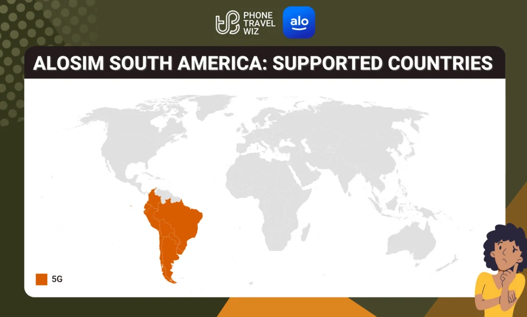 Alosim South America eSIM Map Infographic by Phone Travel Wiz (December 2023 Version)