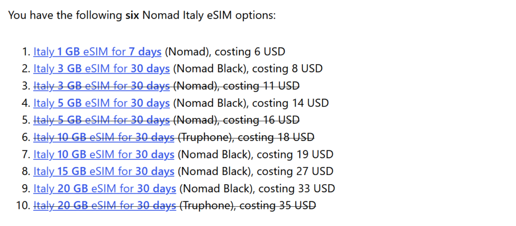 Nomad Italy eSIM Options (2023)