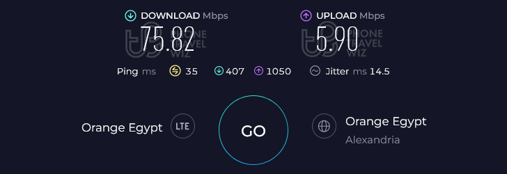 Orange Egypt Speed Test at Circle K Nubaria (75.82 Mbps)