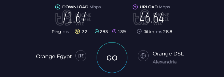 Orange Egypt Speed Test at La Gourmandise (71.67 Mbps)