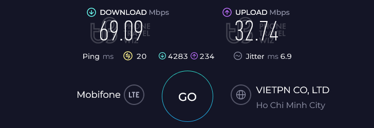 Viettel Vietnam Speed Test at Ho Chi Minh City Tan Son Nhat International Airport International Terminal Arrivals Hall (69.09 Mbps)