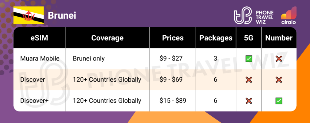 Airalo eSIMs for Brunei Summary Infographic by Phone Travel Wiz