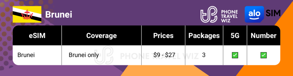 Alosim eSIMs for Brunei Summary Infographic by Phone Travel Wiz