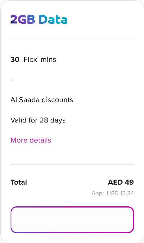 Du United Arab Emirates 2 GB Tourist SIM Card