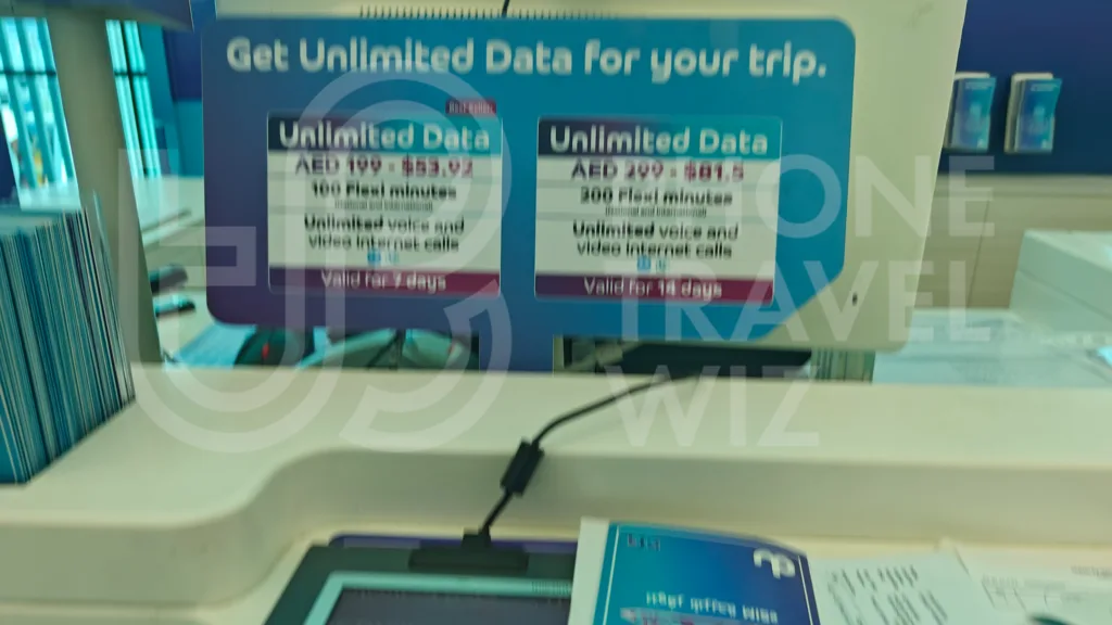Du United Arab Emirates Unlimited Tourist SIM Cards Shown at Sharjah International Airport