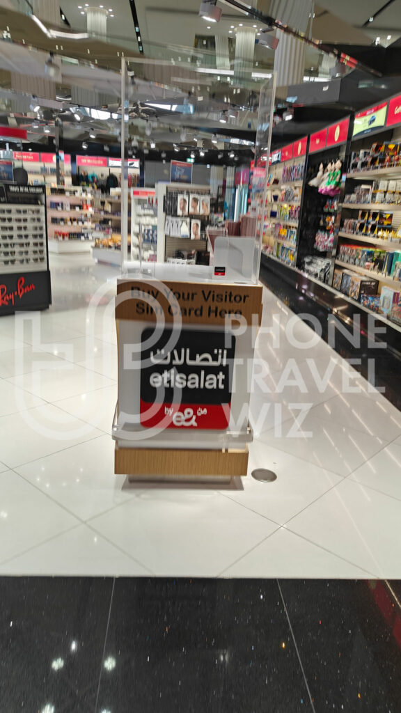 Etisalat United Arab Emirates Counter at Dubai Duty Free Store Terminal 3 at Dubai International Airport