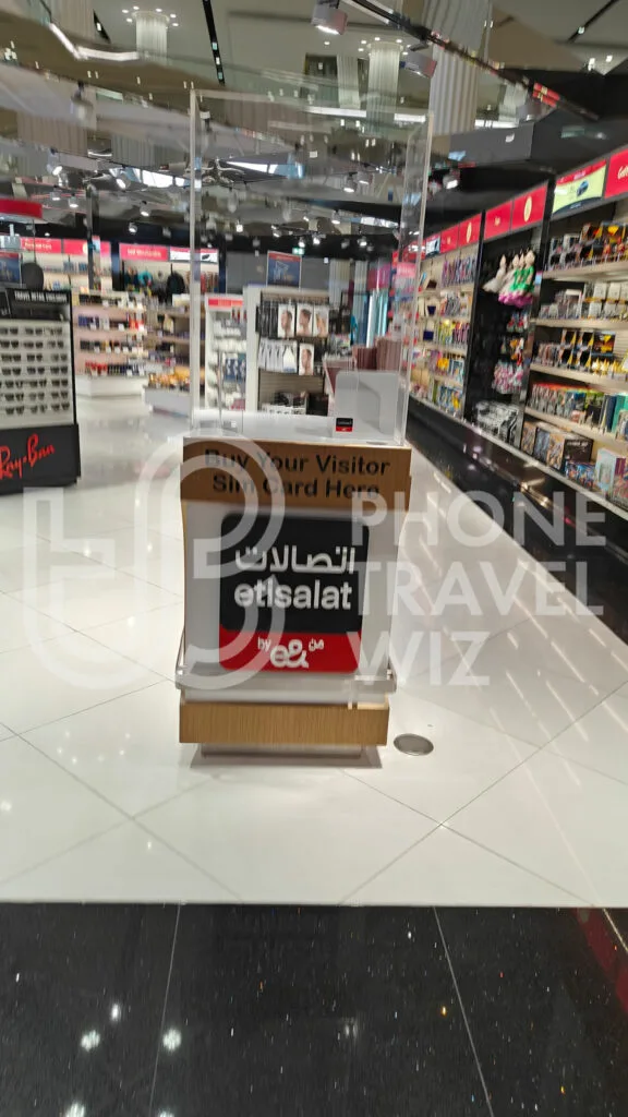 Etisalat United Arab Emirates Counter at Dubai Duty Free Store Terminal 3 at Dubai International Airport