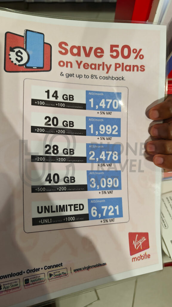Virgin Mobile Yearly Plans Shown at Terminal 3 of Dubai International Airport
